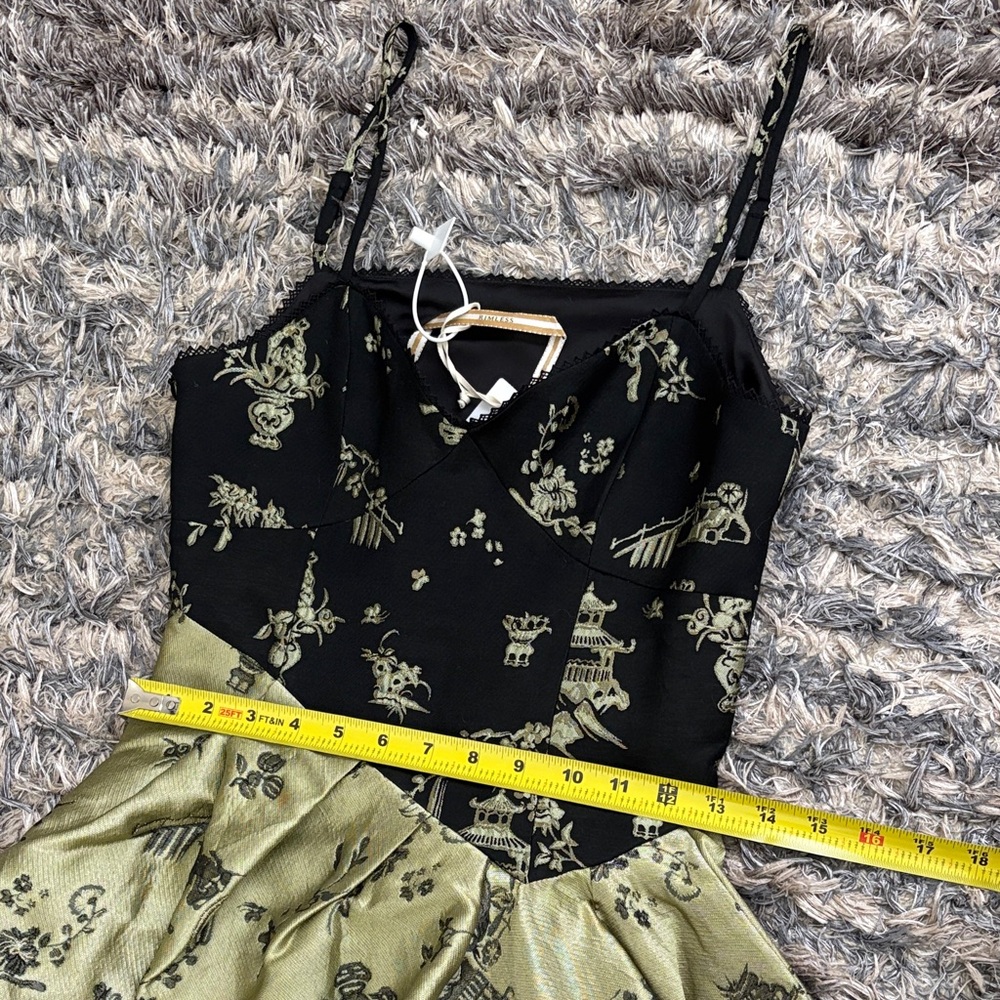Rimless Black and Olive Floral Designer Dress, Size S - Picture 4 of 8